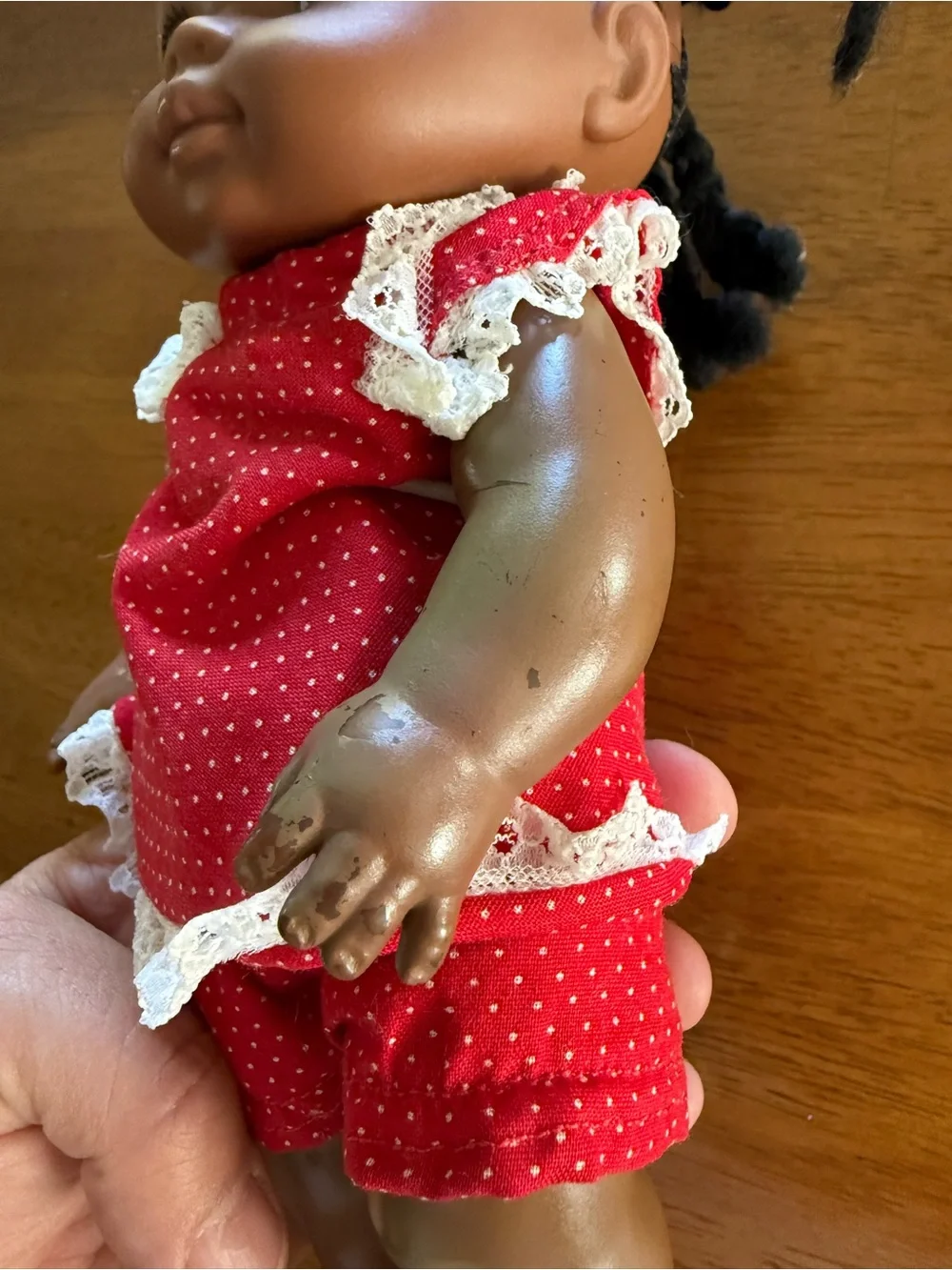 Black baby 1975 SHINDANA AFRICAN AMERICAN DOLL braids red outfit as is